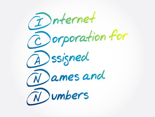 Aufkleber - icann - internet corporation for assigned names and numbers acronym, technology concept background