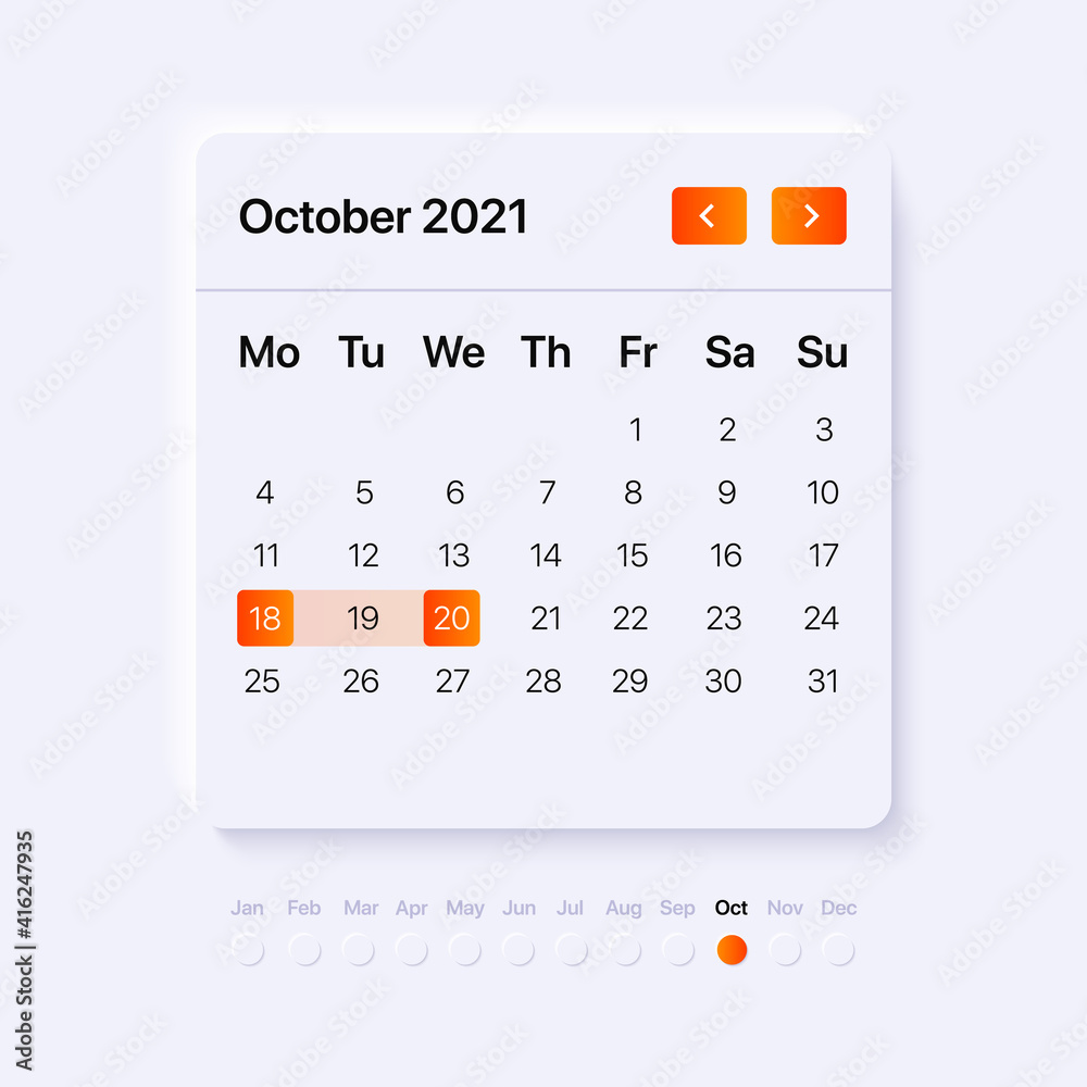 2021 October Calendar. Neumorphism UI Concept for mobile and web ...