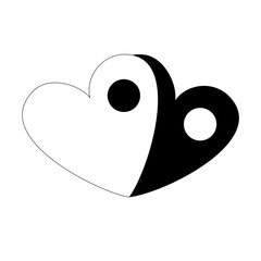 Wall Mural - Two hearts. Black and white. Contrasting hearts. Yin Yang. Shadow of the heart