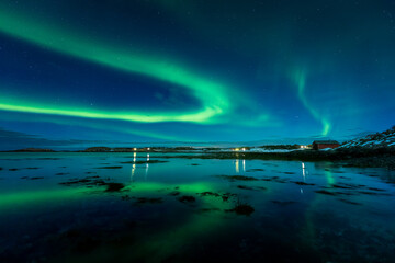 aurora borealis on the night sky above the sea