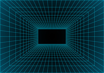 Poster - virtual reality building inside structure. perspective grid of empty studio. matrix data visualizati