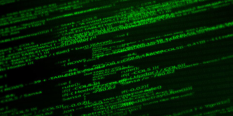 Poster - Green Abstract Hacking Background with Code and Binary digits. Abstract hacking backdrop design modern concept