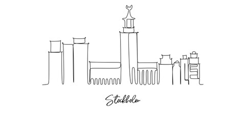 Wall Mural - Stockholm Sweden landmark skyline - continuous one line drawing
