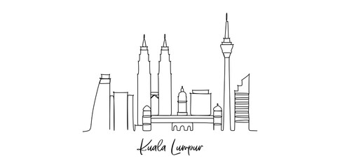 Wall Mural - Kuala Lumpur Malaysia Landmarks - continuous one line drawing