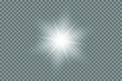 Vector bling light effect on a transparent background. Shining sun, bright flash