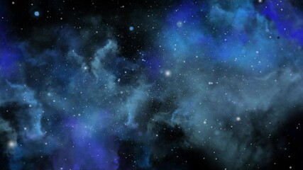 blue cloud nebula approaching in the dark universe