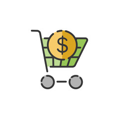 Shopping cart. Dollar symbol. Filled color icon. Commerce vector illustration