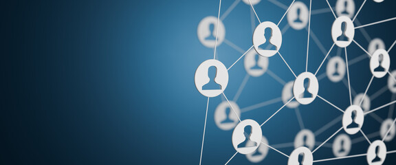 Networking concept: Mens and womens faces connected in a web. Web banner format