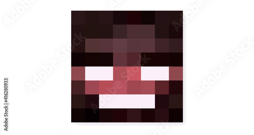 Color pixel head of the character isolated on a white background. Pixel games...