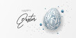Happy easter template with eggs, pearls, confetti  dotted gold background. Vector illustration. Design layout for invitation, card, menu, flyer, banner, poster, voucher.
