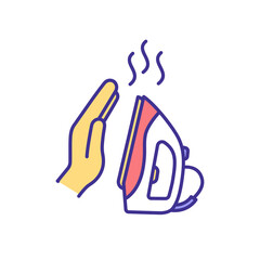 Sticker - Iron burns RGB color icon. Significant thermal injury. Ironing safety precautions. Burned skin. Injuries from domestic electric irons. Home-related traumas. Isolated vector illustration