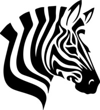 Zebra Head Logo Vector Illustration. Front View Silhouette African Zebra Portrait Striped Black And White Skin Typography Design Element