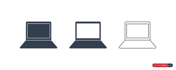 Poster - Set of Simple Laptop Icons. Fill and Outline Notebook Icons isolated on White Background. Flat Vector Icon Design Template Elements.