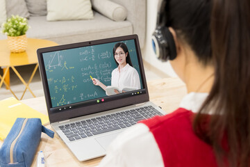 Wall Mural - female student learn math online