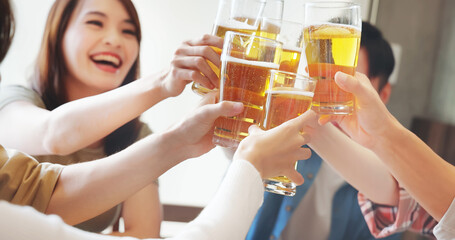 Poster - friendship toast beer in restaurant