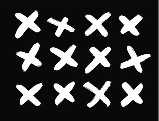 Poster - black and white paint vector cross lines. hand drawn set of objects for design use. abstract drawing
