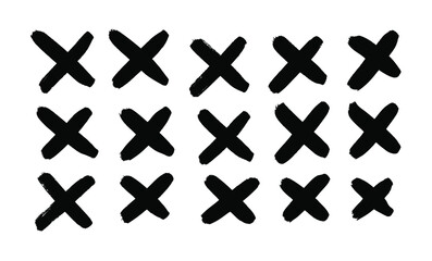 Poster - black and white paint vector cross lines. hand drawn set of objects for design use. abstract drawing