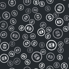 Poster - Grey Mexican skull coin icon isolated seamless pattern on black background. Vector.