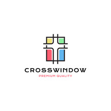 Cross Christian Full Color Window Logo Vector Icon Illustration Line Style