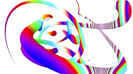 3d render vide art loop video with curve wavy spiral helix alive worms lines or cords in motion, in festive multi-color or rainbow gradient color on isolated white background