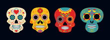 Sugar Skull Day Of The Death Traditional Vector Crafted Decorations. Mexican Traditional Religious Holiday Or Day Of Dead.