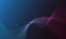 Abstract Gradient Blue And Pink Wavy Lines With Dot Background.
