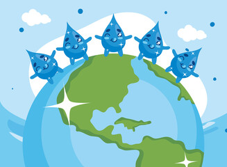 Poster - Water day with drops cartoons on world vector design