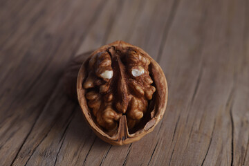 Wall Mural - relief walnut with an unusual shape on a wooden board