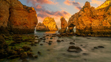 Ponta Da Piedade - Algarve Near Lagos, Portugal. Beauty Of Nature And Travel Concept. Perfect Sandstone Formation.