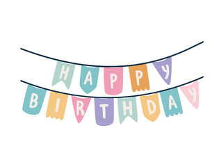 Wall Mural - garland with happy birthday lettering on a white background