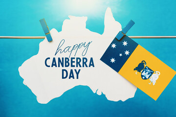 canberra day public holidays in australia. white australia map and flag capital city of canberra region 