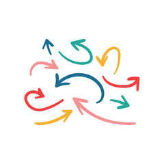 Wall Mural - set of colored arrows of different shapes and directions hand drawn on white background vector illus