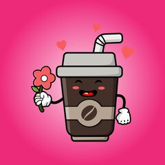 Wall Mural - cute coffee cup cartoon mascot character