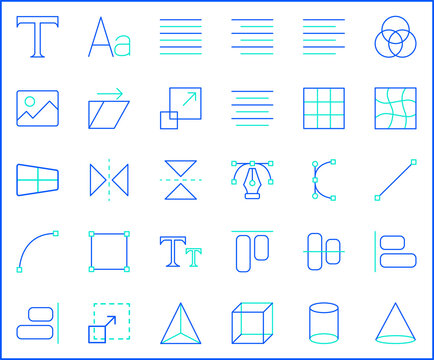 Set of graphic and designing icons line style. It contains such Icons as digital art, outline, development, art, graphic design, text, write and other elements. customize color, easy resize.