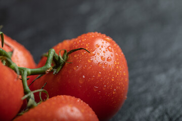 Fresh red tomatoes on dark background