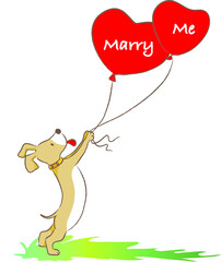 Wall Mural - vector cartoon dog with love ballon card: marry me