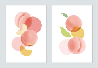 Wall Mural - Abstract poster template design, peaches with various shapes on white