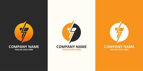 Electric initial number 7 Logo Icon Template. Illustration vector graphic. Design concept Electrical Bolt With number symbol. Perfect for corporate, more technology brand identity