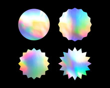 Holographic Rainbow Foil Sticker Set For Quality Mark, Product Guarantee, Special Label, Price Tag, Etc. Shiny Hologram Design In Round And Star Shape.
