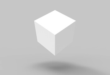 3d rendering. Floating white spin box cube with shadow on the floor background.
