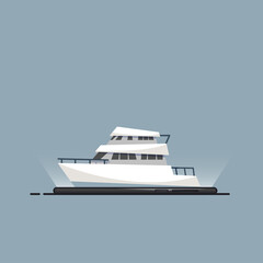 vector illustration of modern boat depicted on mobile phone screen representing online booking service. Isolated on cyan background