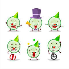 Sticker - Cartoon character of slice of cucumber with various circus shows