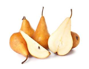 Fresh ripe pears on white background