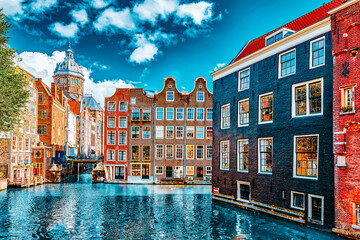 Wall Mural - Beautiful views of the streets, ancient buildings, people, embankments of Amsterdam - also call 