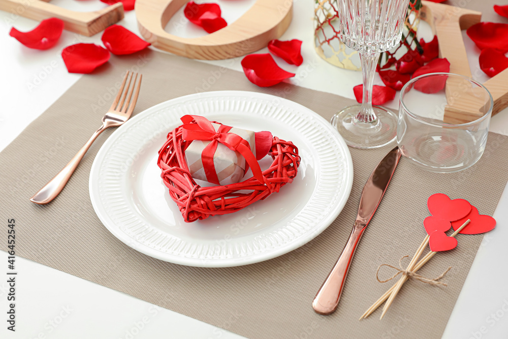 Festive table setting for Valentines Day celebration