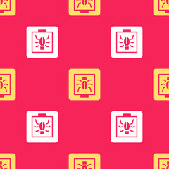 Aufkleber - yellow insects in a frame icon isolated seamless pattern on red background. herbarium. vector.
