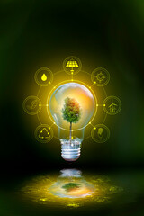 renewable energy concept earth day or environment protection hands protect forests that grow on the 