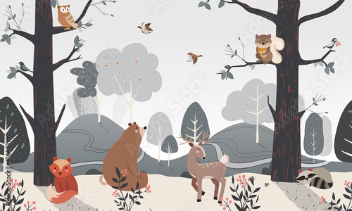 Fototapeta na szkło fairy forest, animals in the forest