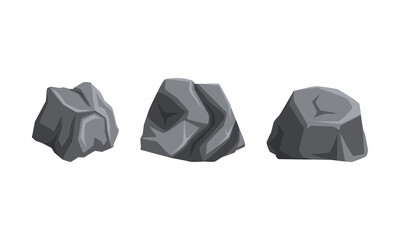 Poster - Rock Stones of Different Shapes Set, Natural Building Material, Landscape Design Cartoon Vector Illustration