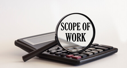 Poster - Magnifying glass with text Scope of work on the magnifier